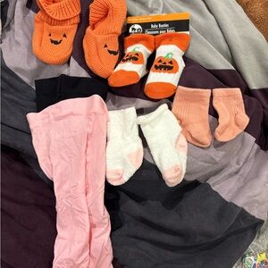 Kids Halloween Pumpkin Socks Set - Orange, White, Pink
